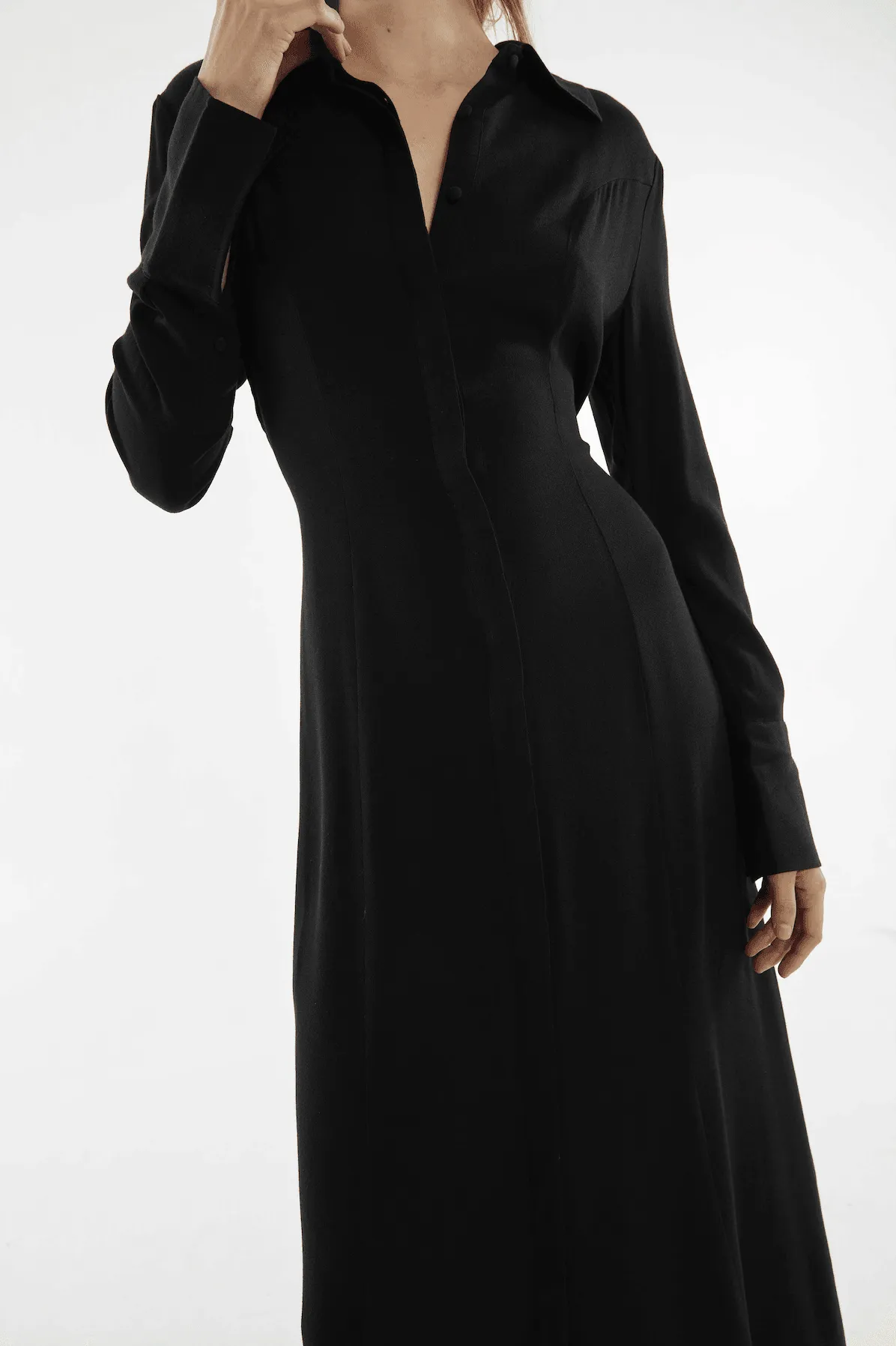 RETROSPECT MIDI SHIRT DRESS | BLACK