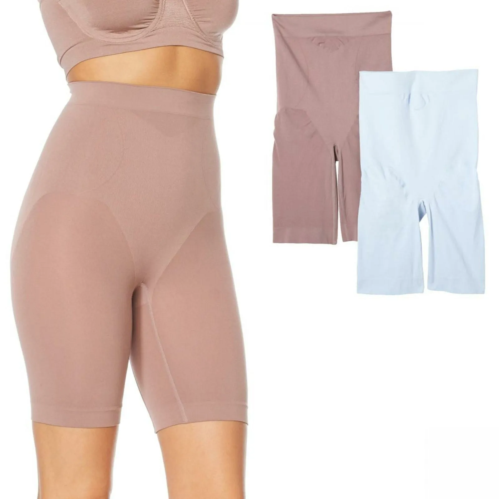 Rhonda Shear 2-pack Medium Support Longline Shorts Mocha / Light Blue 1XL