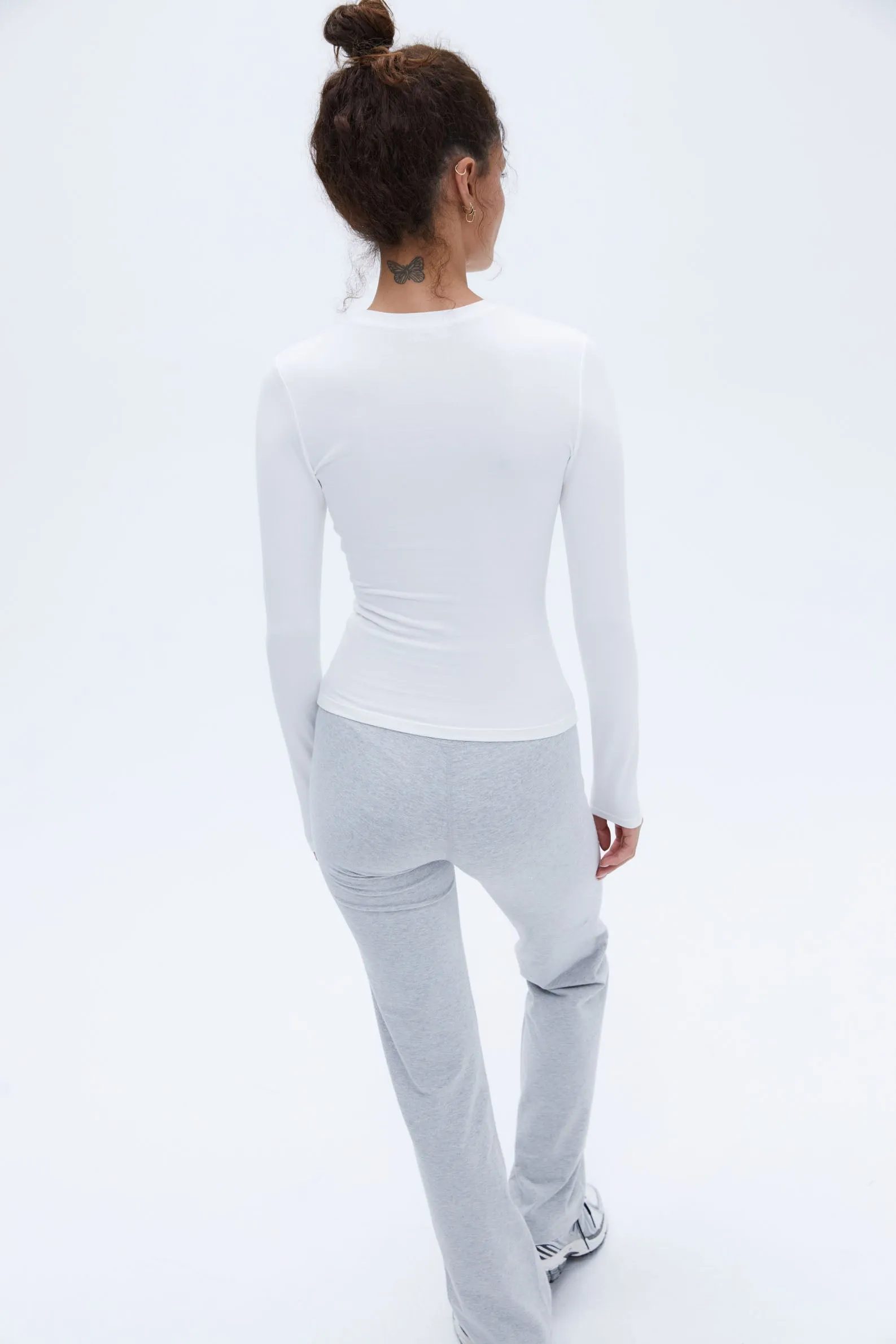 Rib Raglan Long Sleeve Top - White