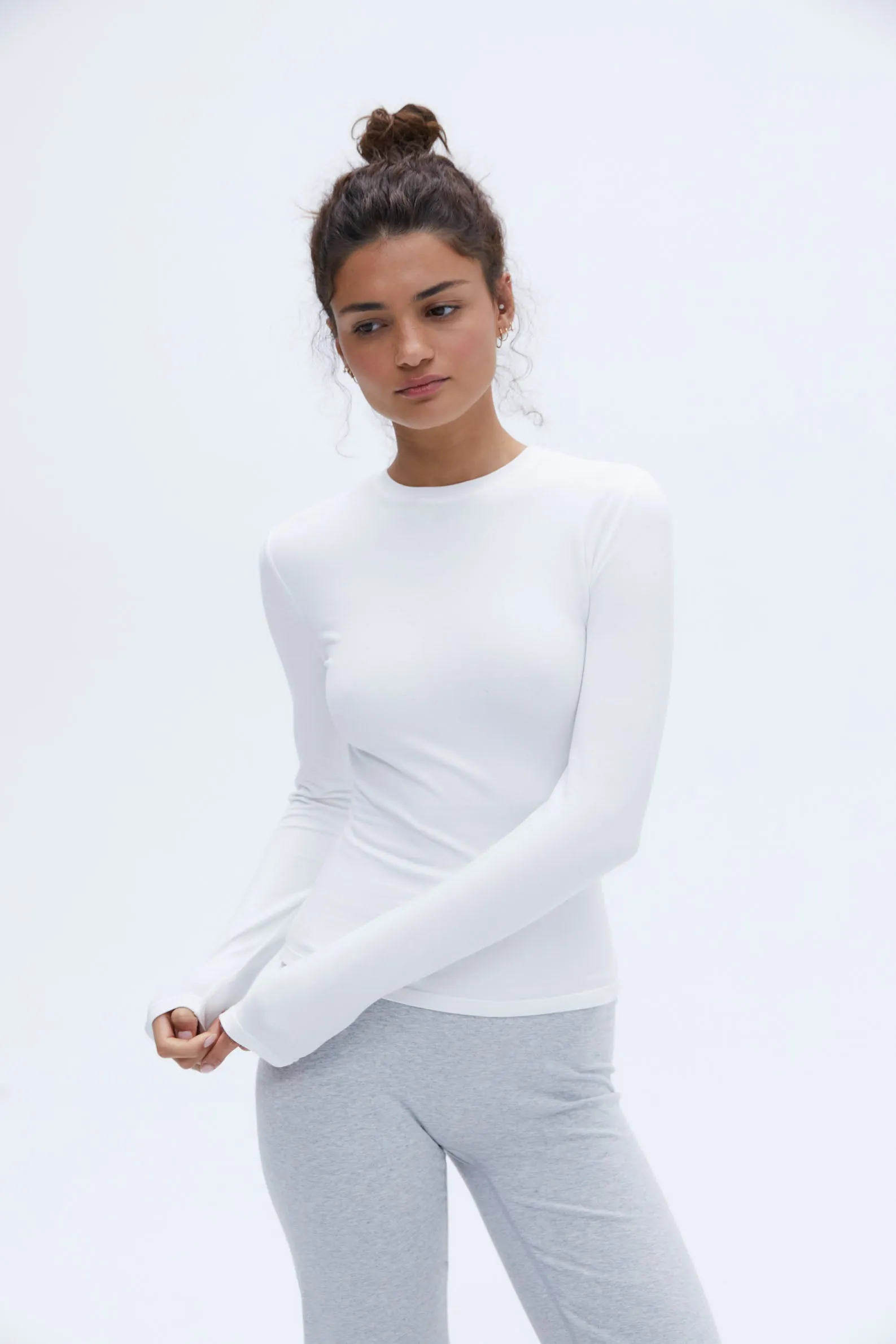 Rib Raglan Long Sleeve Top - White