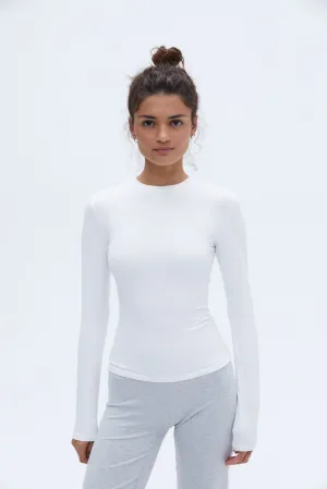 Rib Raglan Long Sleeve Top - White