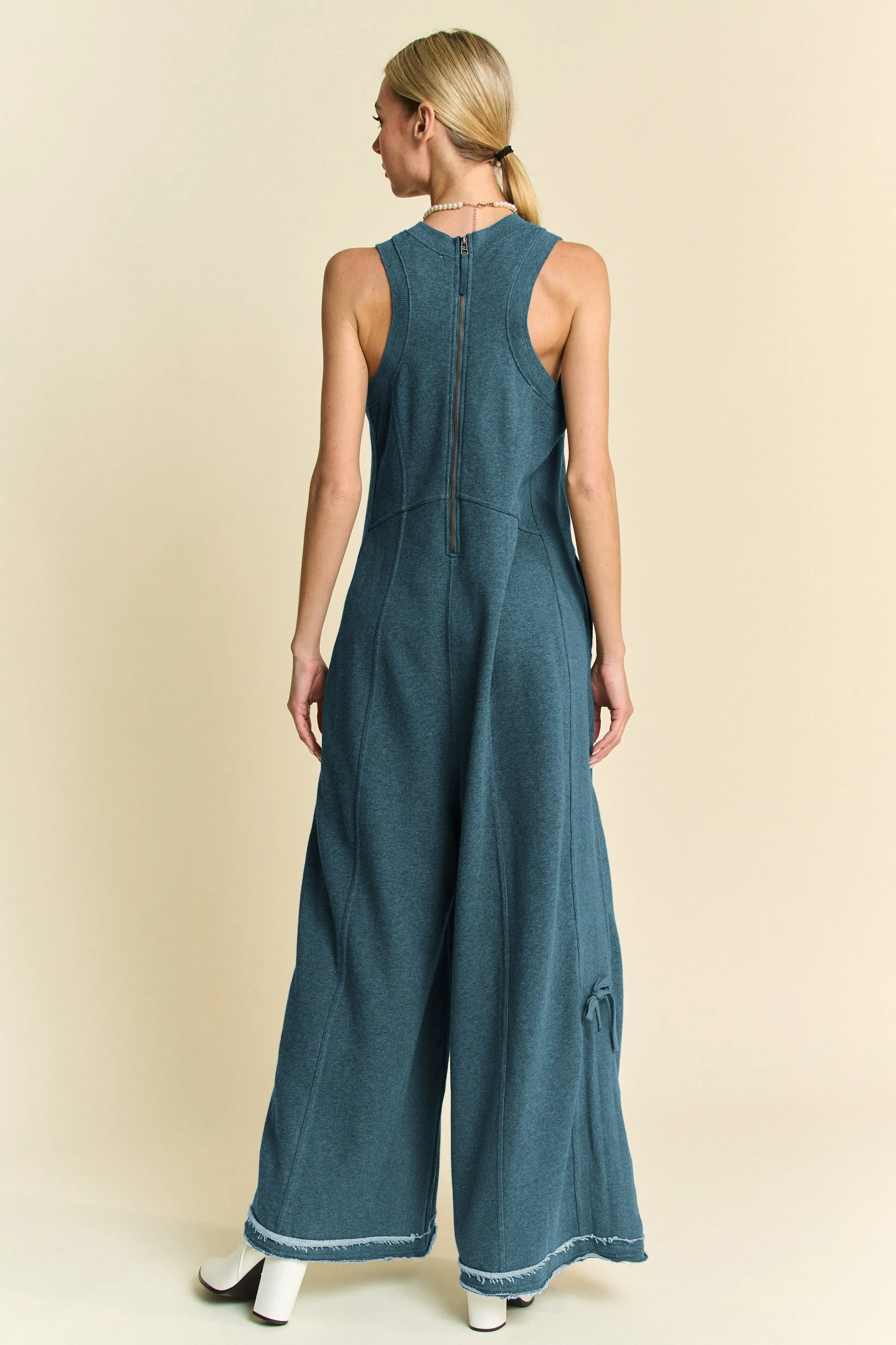 RIBBED CONTRAST RUCHED SIDE SEAM FRENCH JUMPSUIT