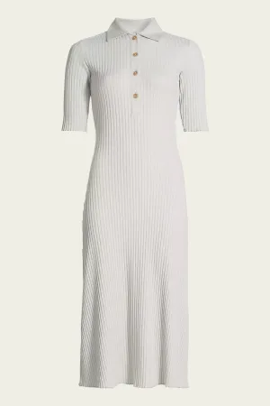 Ribbed Cotton-Blend Polo Dress in Salt Glass