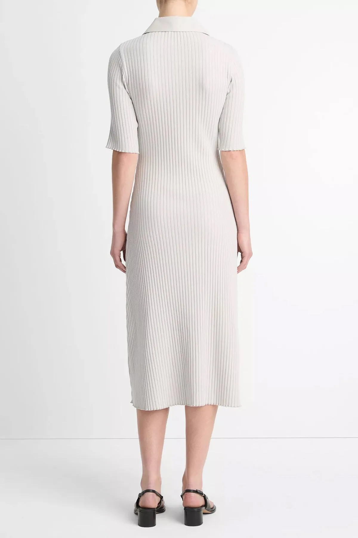 Ribbed Cotton-Blend Polo Dress in Salt Glass