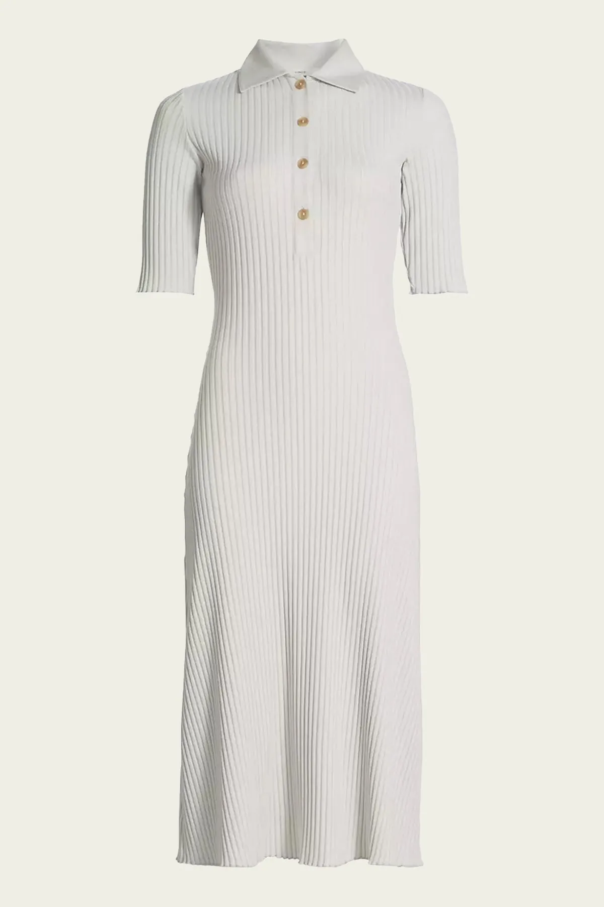 Ribbed Cotton-Blend Polo Dress in Salt Glass