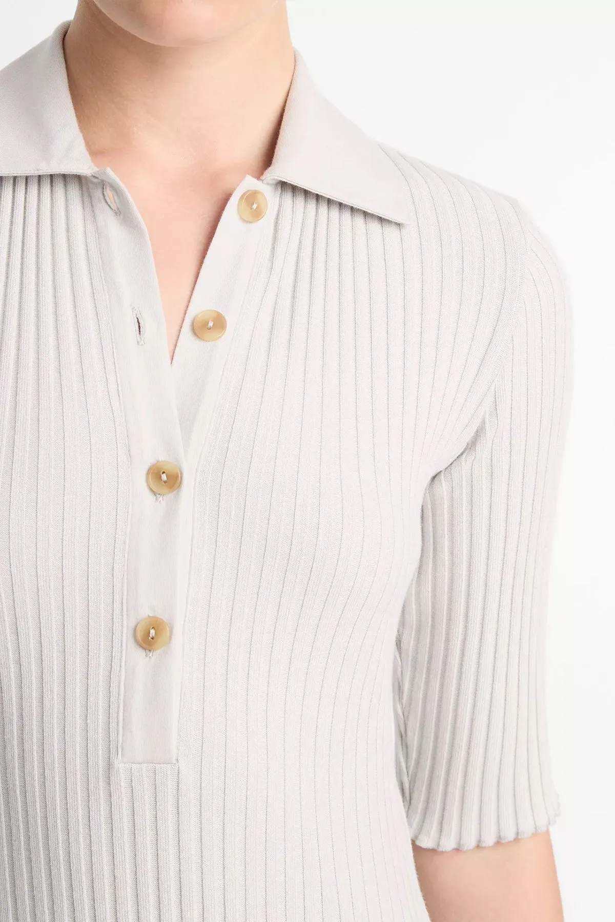 Ribbed Cotton-Blend Polo Dress in Salt Glass