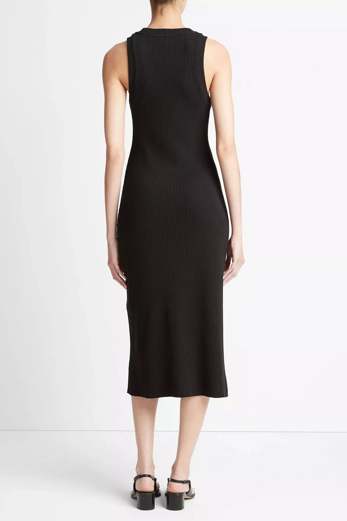 Ribbed High-Neck Tank Dress in Black