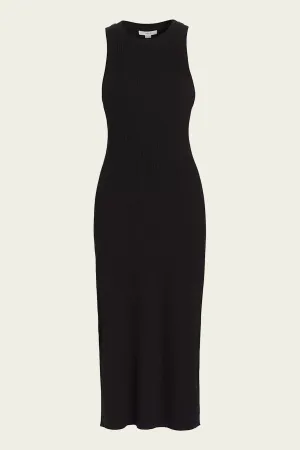 Ribbed High-Neck Tank Dress in Black