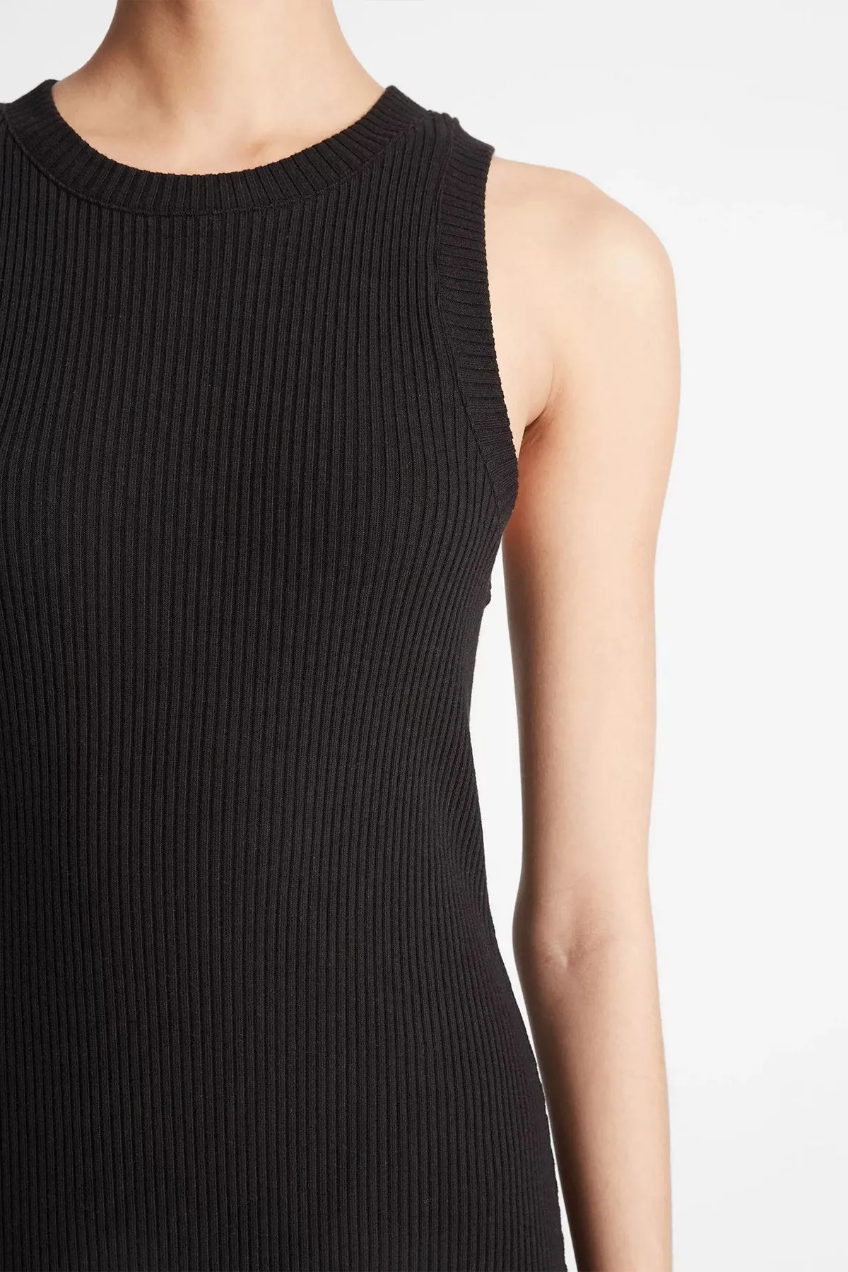 Ribbed High-Neck Tank Dress in Black