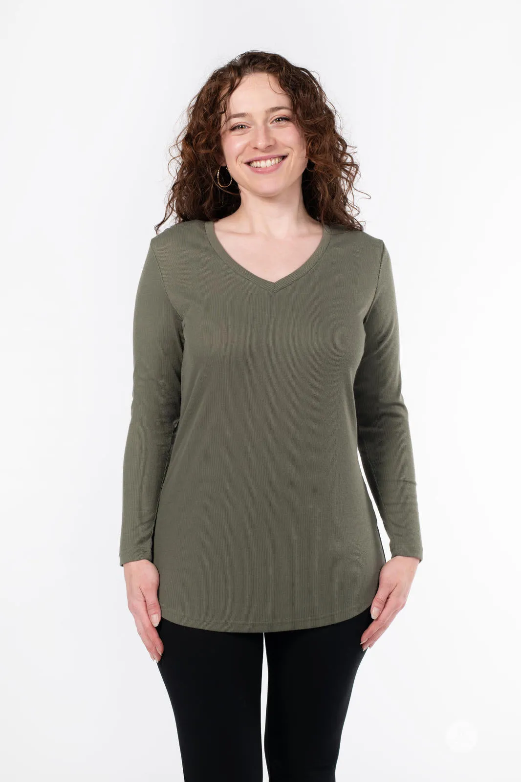 Ribbed Long Sleeve V-Neck