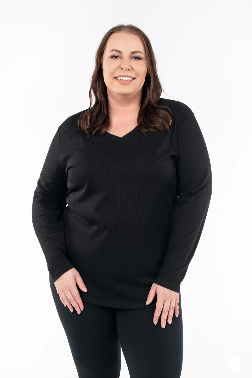 Ribbed Long Sleeve V-Neck