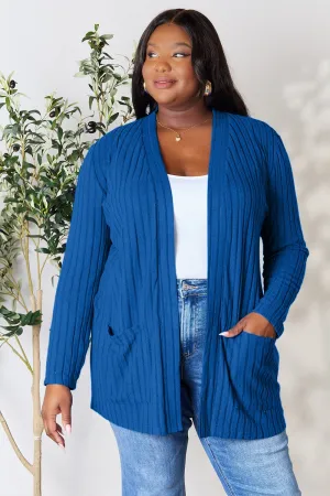 Ribbed Open Front Cardigan with Pockets 5 COLORS
