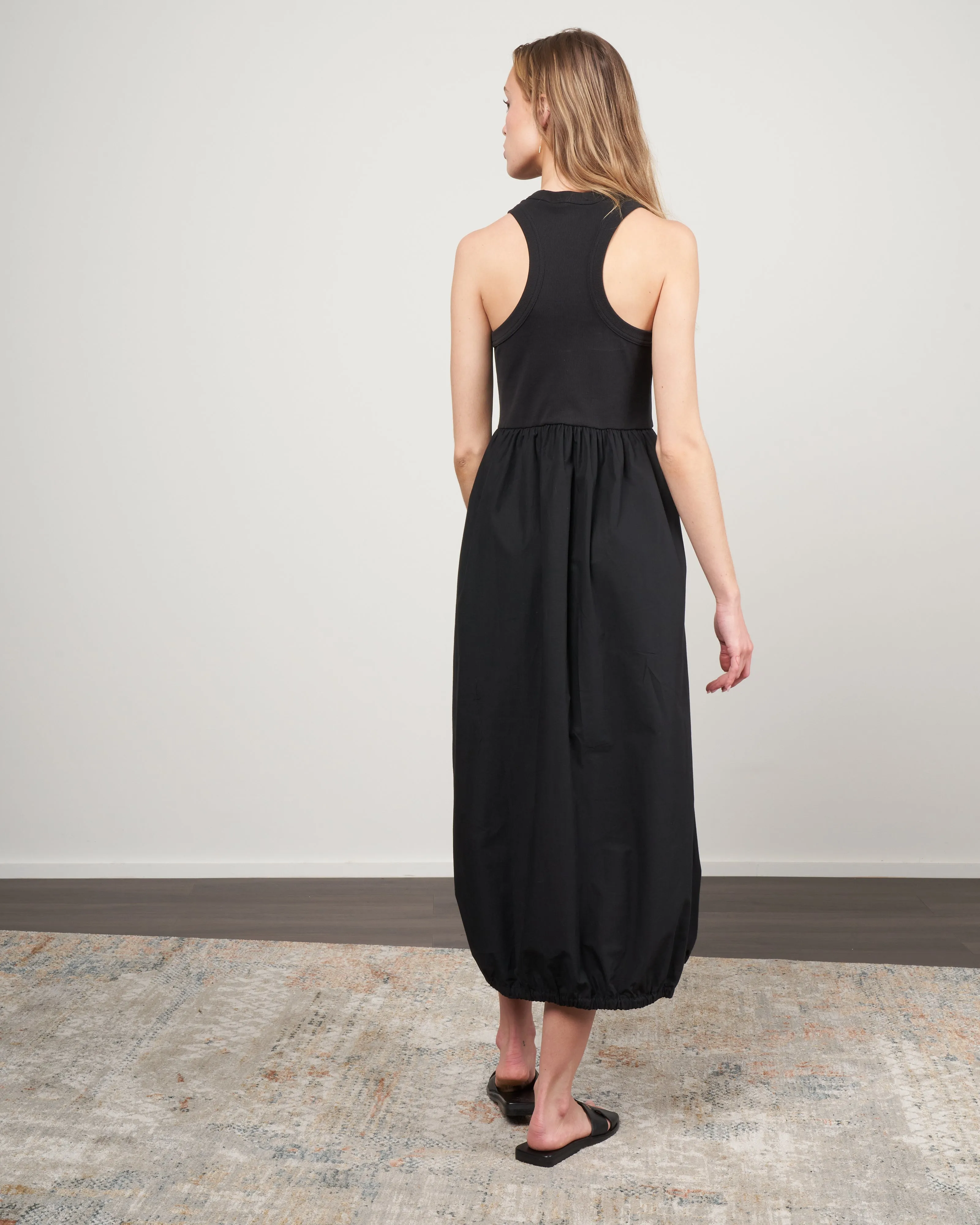 ribbed tank balloon dress - black