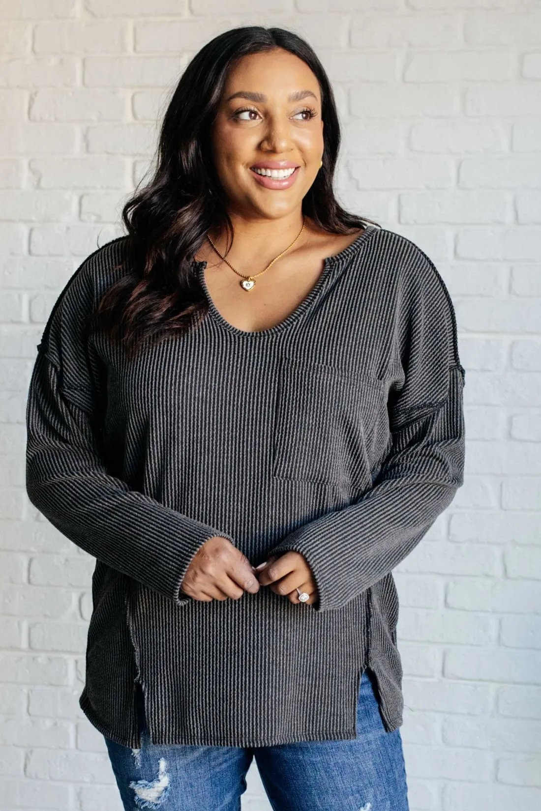 Ribbed Top with Exposed Seam Detail