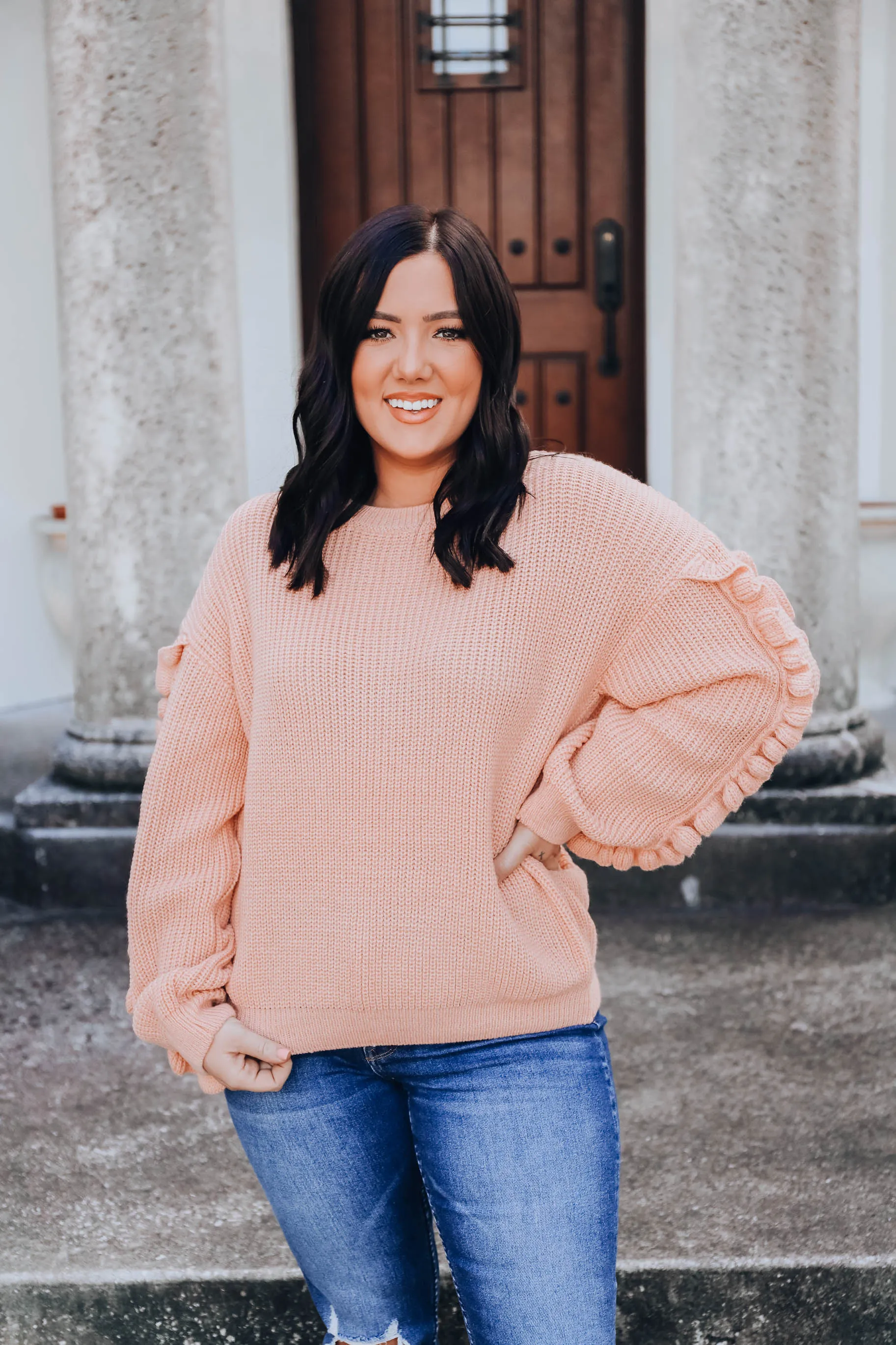 Ribbon Sleeve Knit Sweater