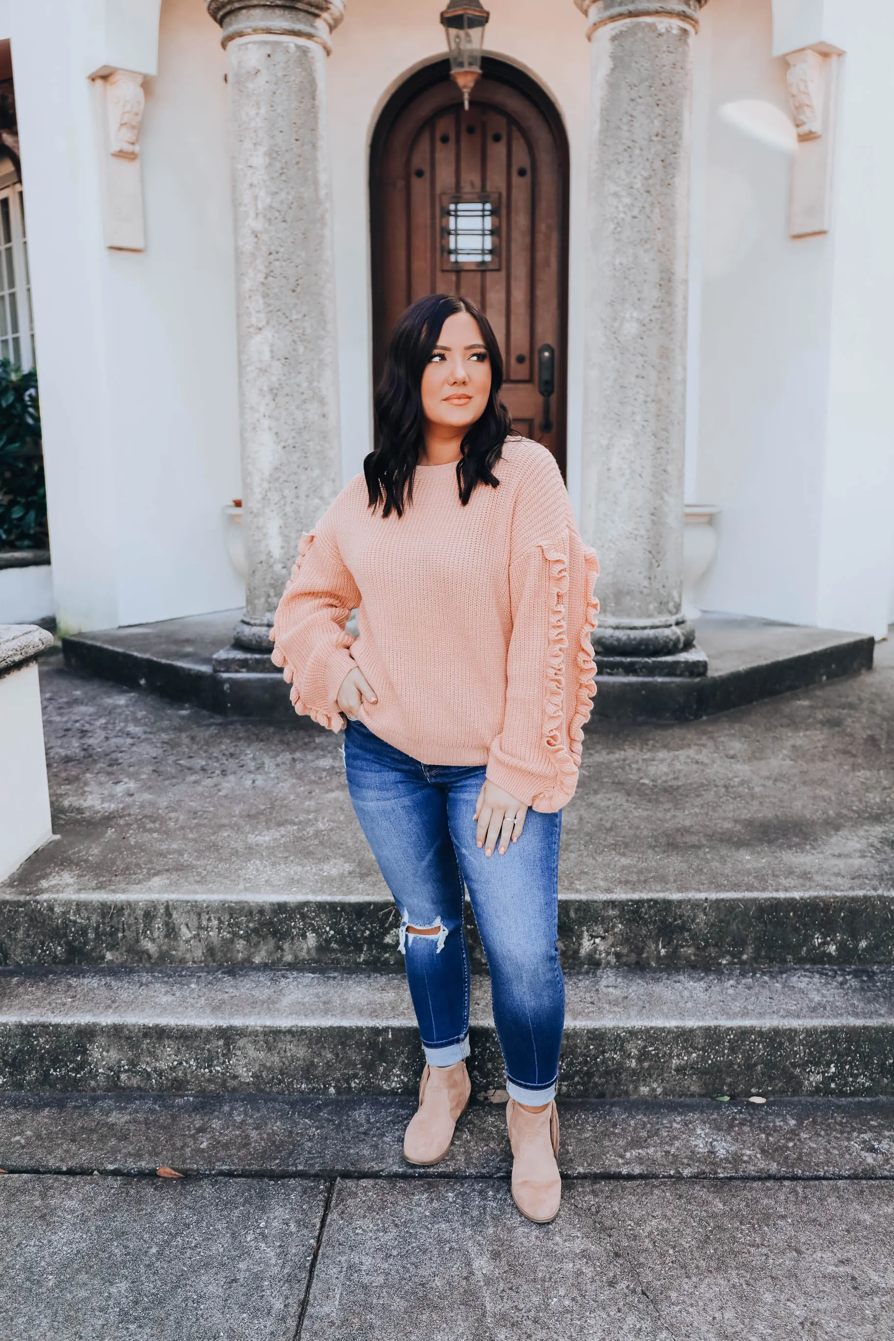 Ribbon Sleeve Knit Sweater