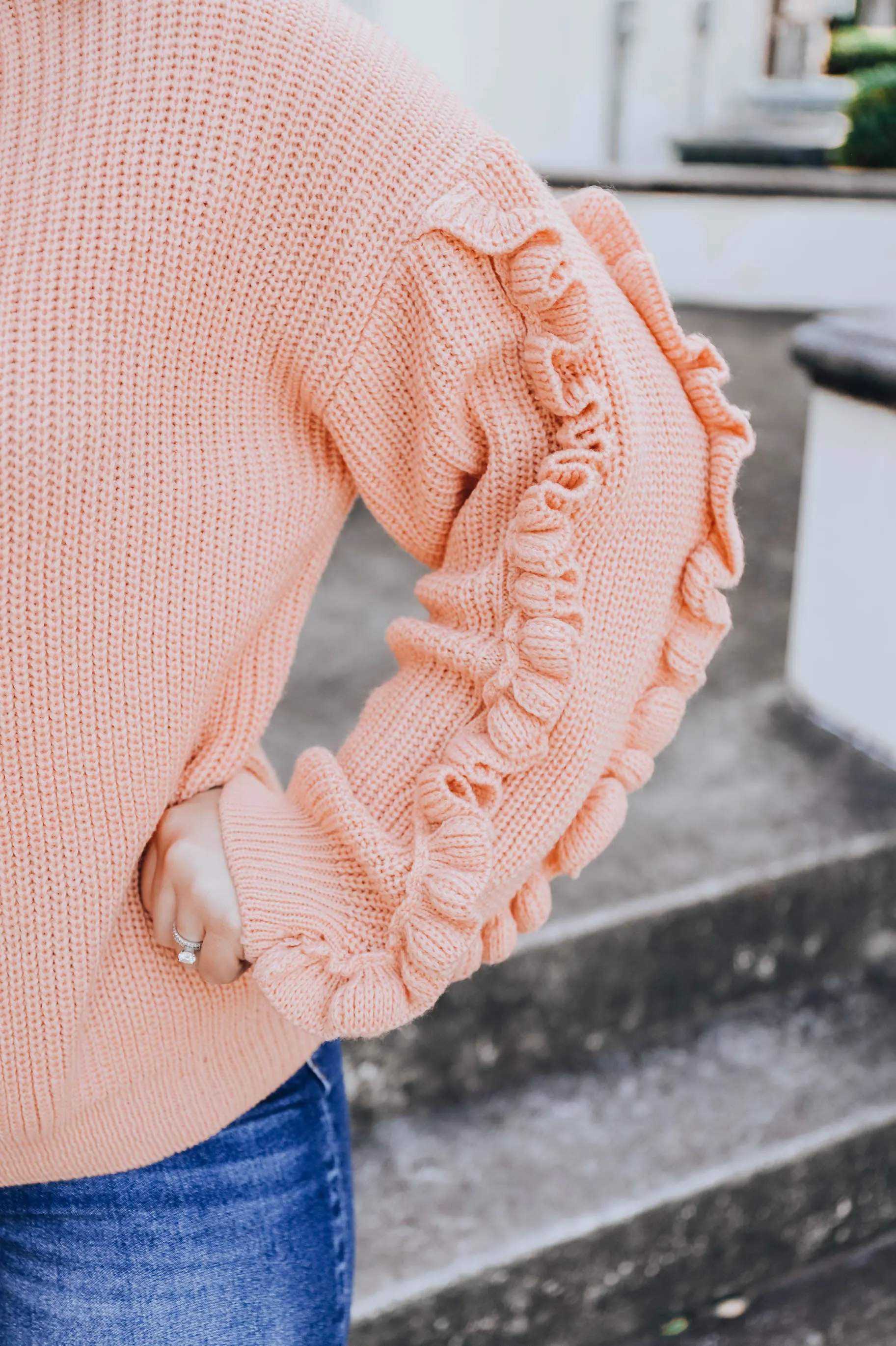 Ribbon Sleeve Knit Sweater