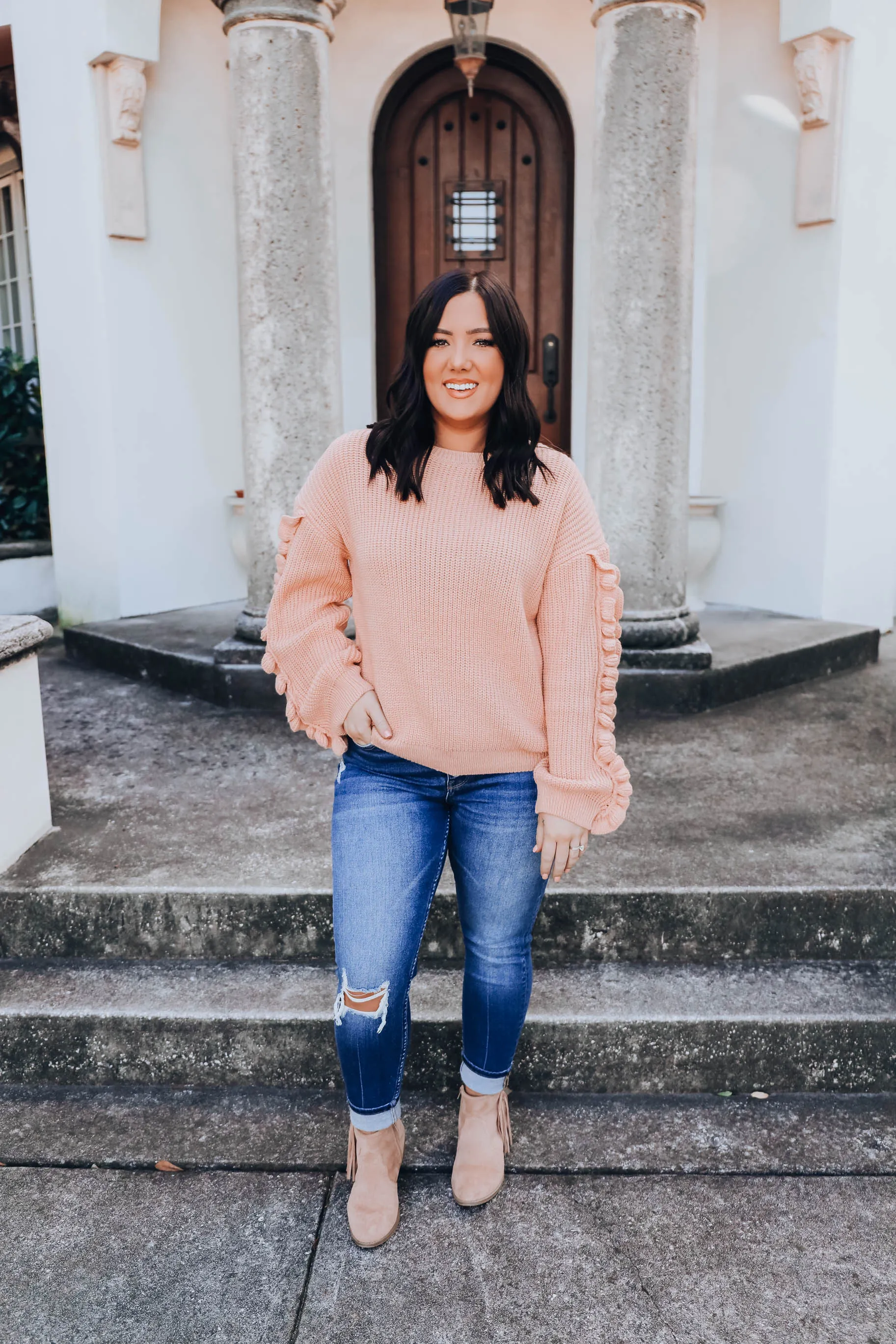 Ribbon Sleeve Knit Sweater