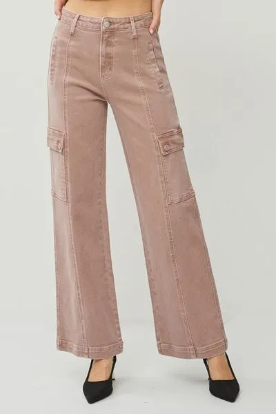 RISEN Full Size High Rise Wide Leg Cargo Jeans ONLINE EXCLUSIVE