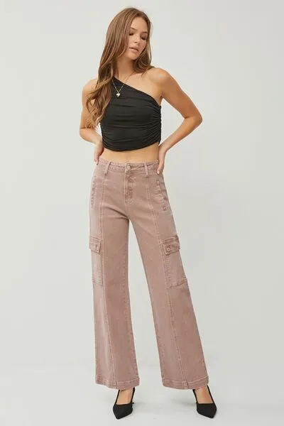 RISEN Full Size High Rise Wide Leg Cargo Jeans ONLINE EXCLUSIVE