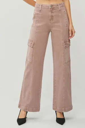 RISEN Full Size Mauve High Rise Wide Leg Cargo Jeans