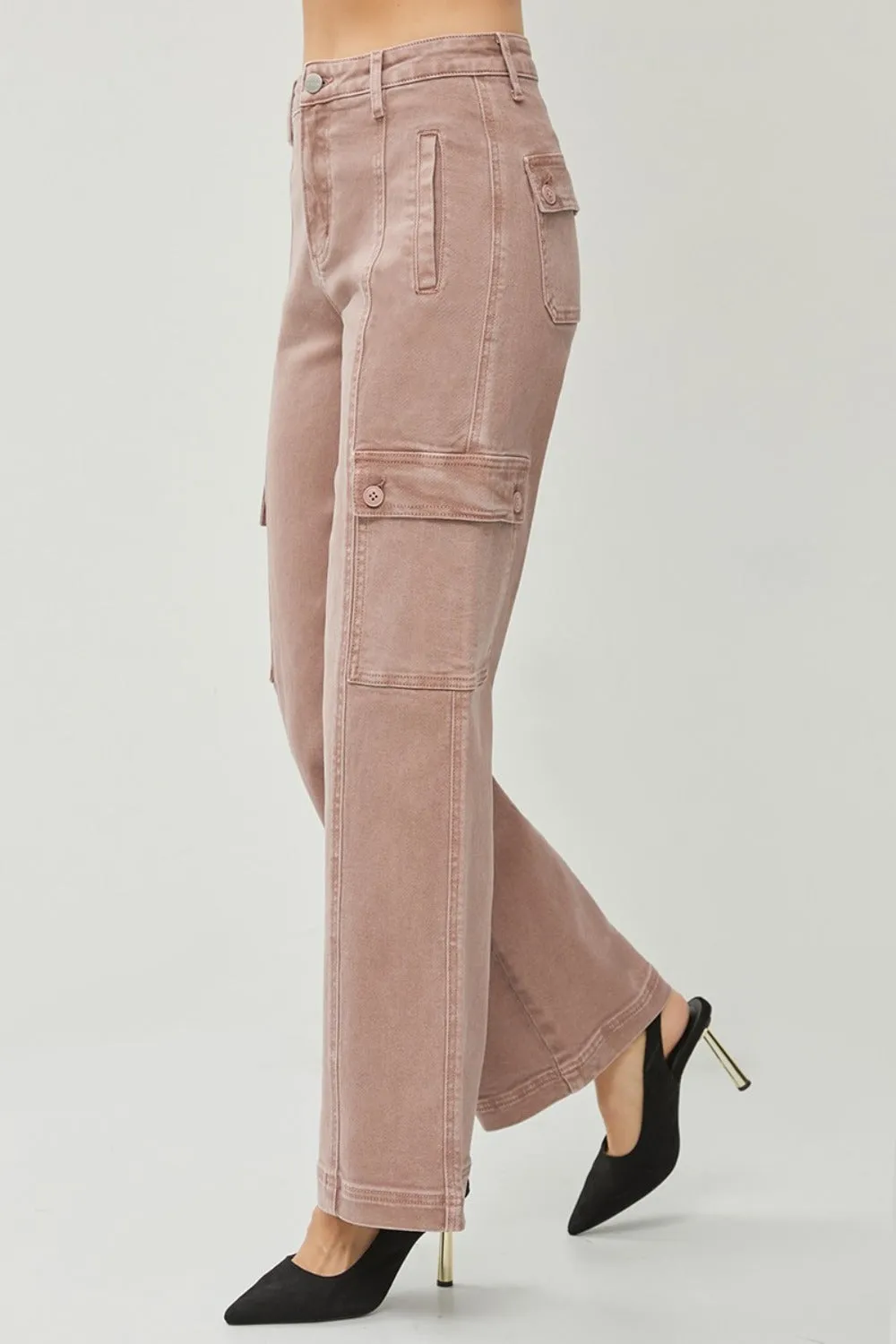 RISEN Full Size Mauve High Rise Wide Leg Cargo Jeans