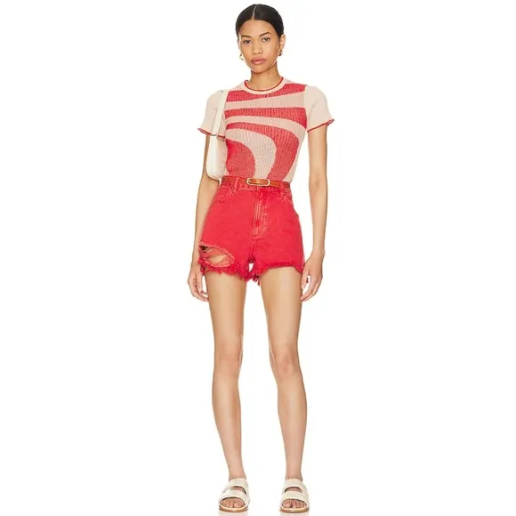 ROLLA'S Layla High Rise Denim Dusters Shorts in Red
