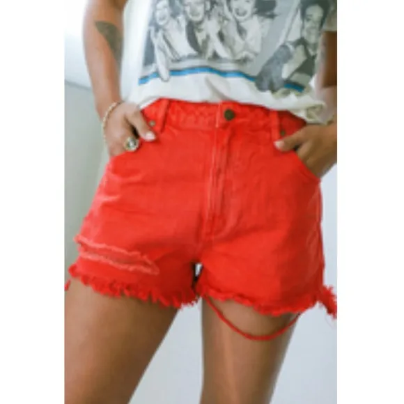 ROLLA'S Layla High Rise Denim Dusters Shorts in Red