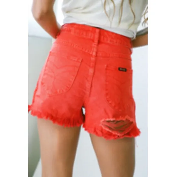 ROLLA'S Layla High Rise Denim Dusters Shorts in Red