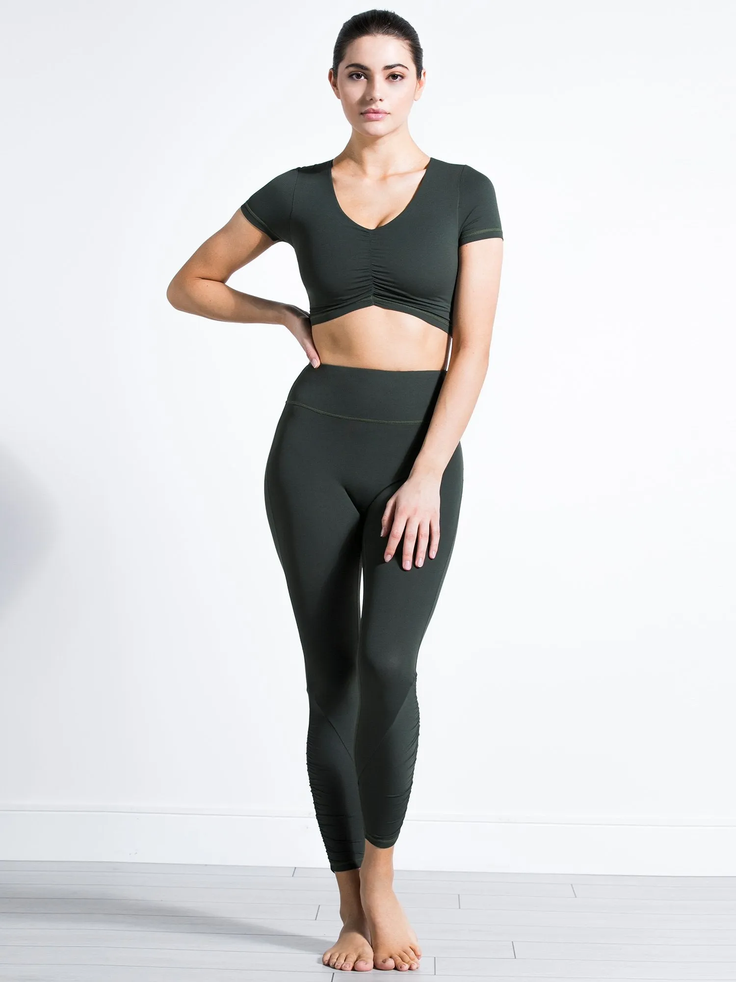 RUCHED NUDE PANTS, DEEP FOREST