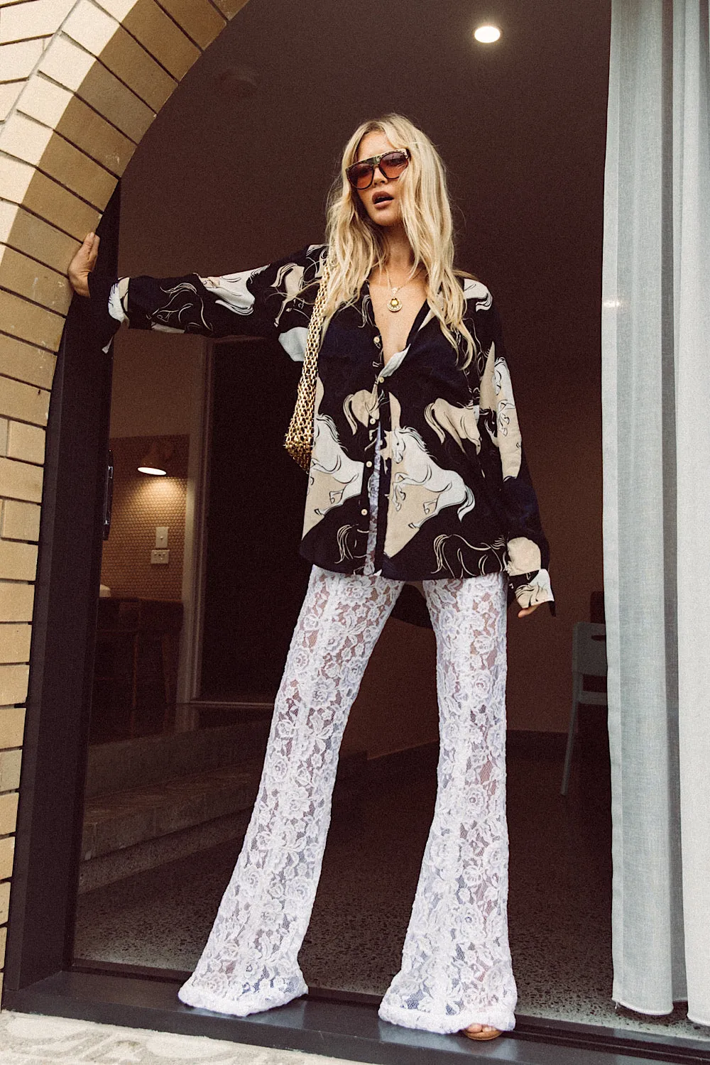 Runaway Horses Silk Crepe Oversized Shirt - Black