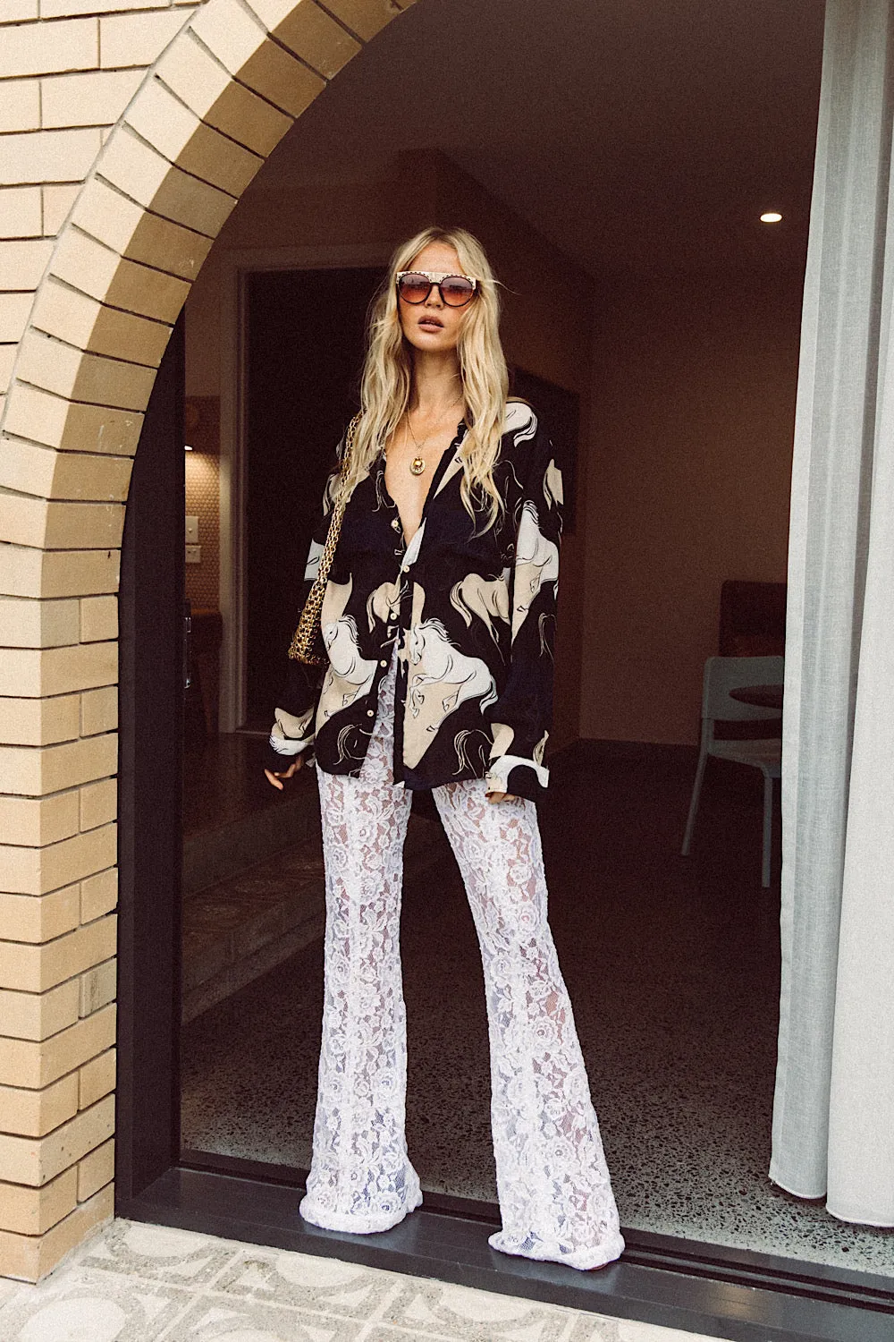 Runaway Horses Silk Crepe Oversized Shirt - Black