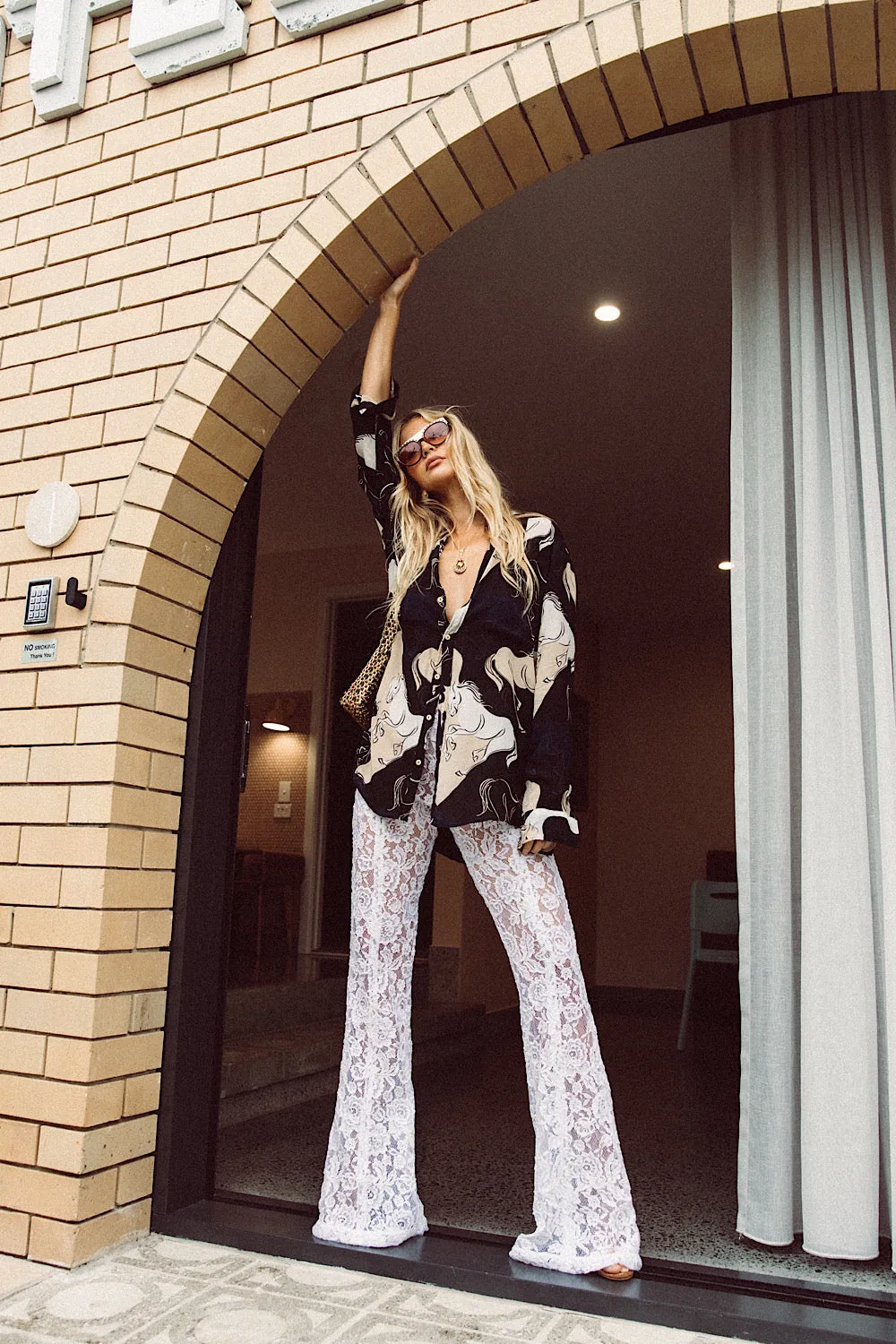 Runaway Horses Silk Crepe Oversized Shirt - Black