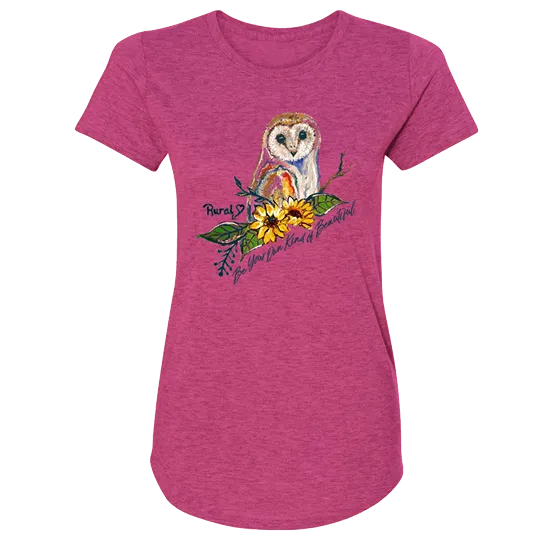 Rural Heart by Rene' Earnhardt - Beautiful Owl Ladies Semi-Fitted Short Sleeve T-Shirt
