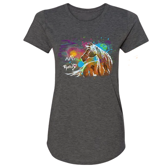 Rural Heart by Rene' Earnhardt - Palomino Sunset horse Ladies Tri-Blend Semi-Fitted Short Sleeve T-Shirt