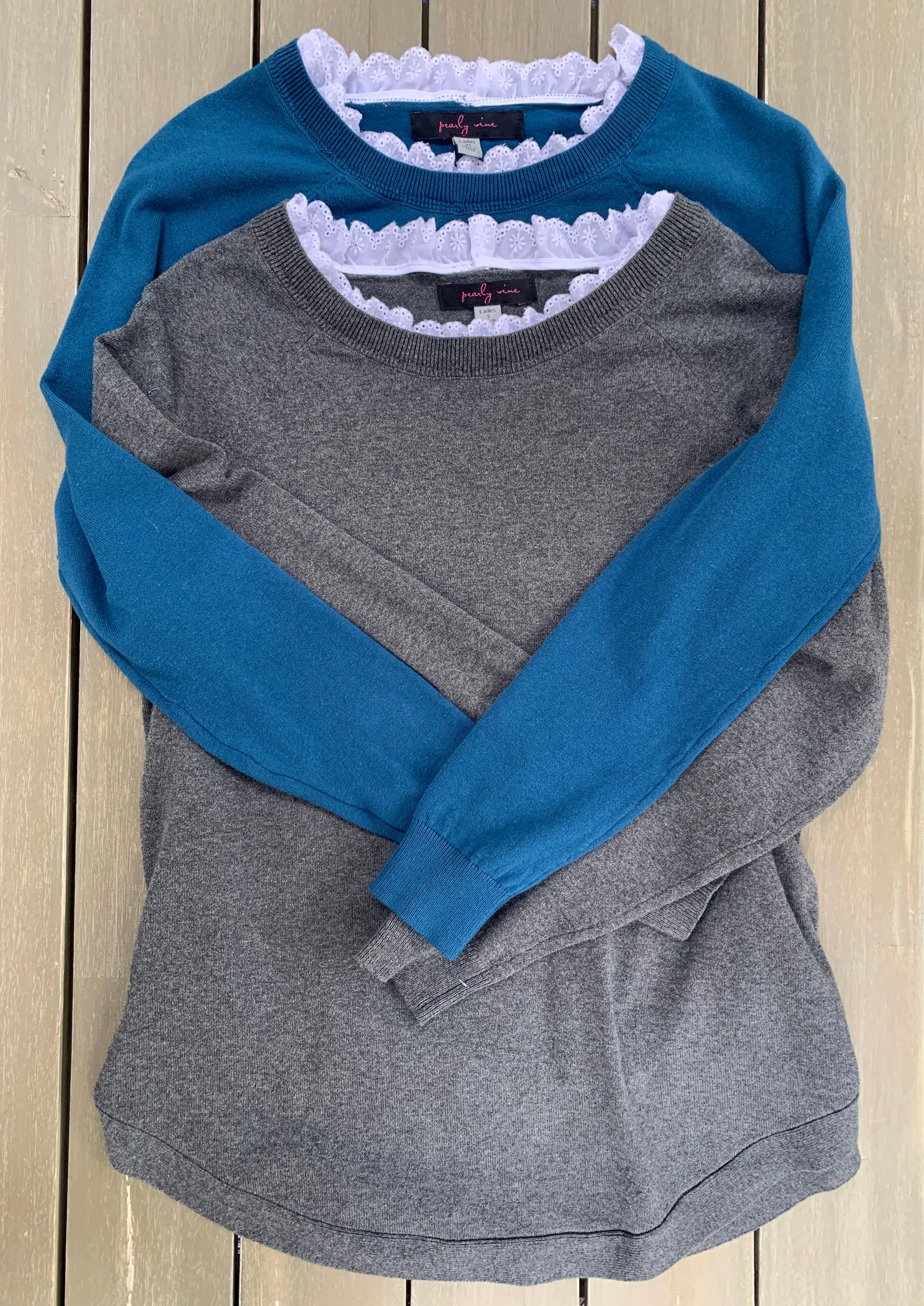 SALE - XL ONLY - Peggy Sue - Eyelet Pullover Sweater (SWEY-Grey) *FINAL SALE*