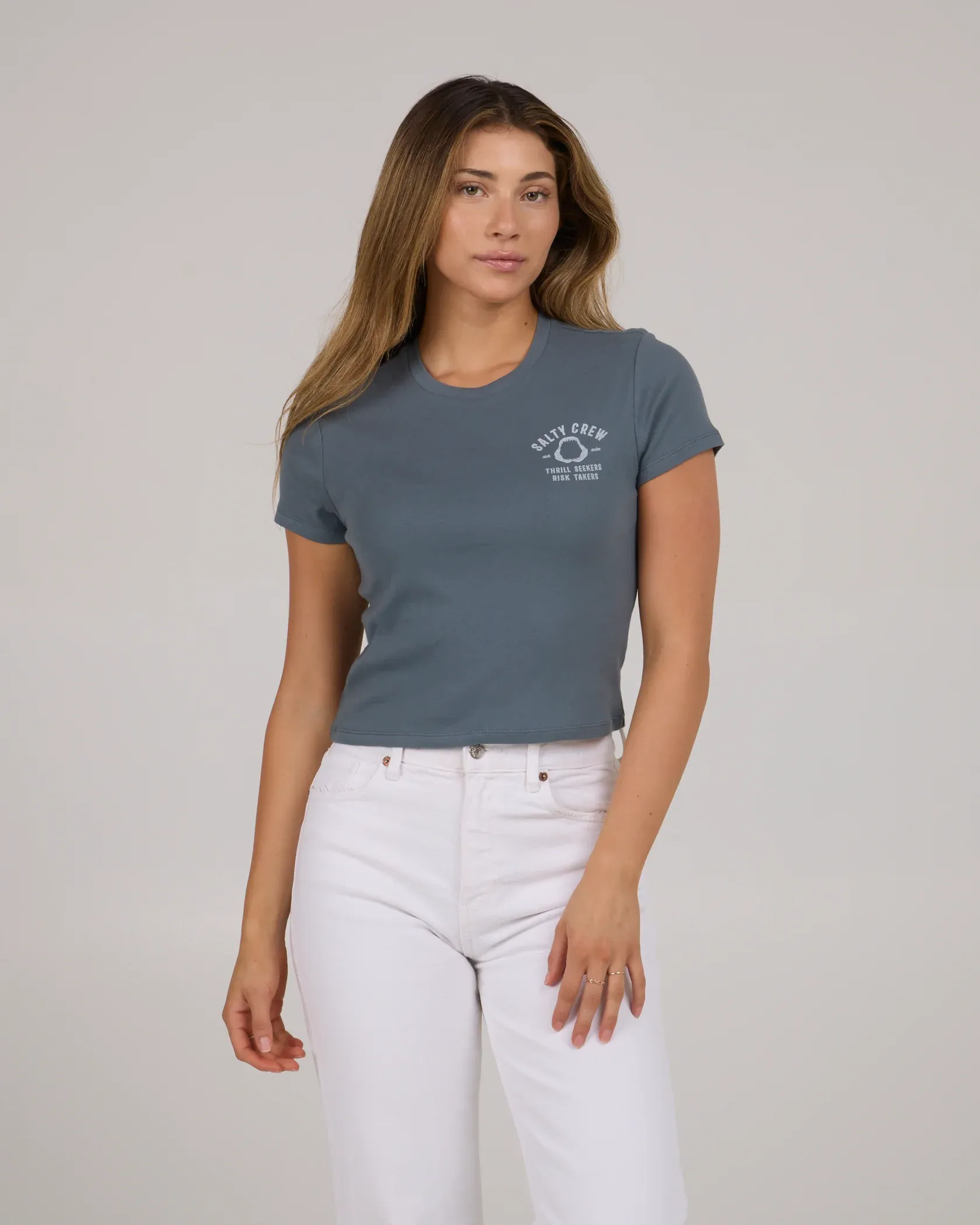 Salty Crew Womens Nite Bite Baby Tee - Fin Blue