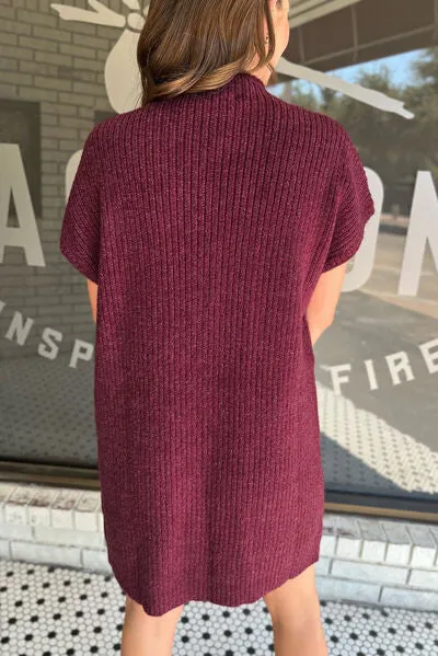 Savannah Ribbed Pocketed Mock Neck Short Sleeve Sweater