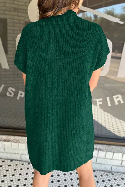 Savannah Ribbed Pocketed Mock Neck Short Sleeve Sweater