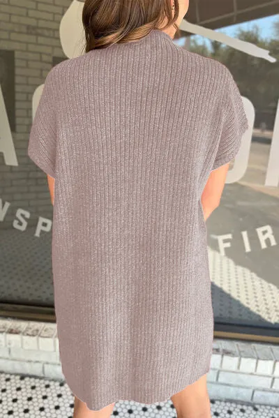 Savannah Ribbed Pocketed Mock Neck Short Sleeve Sweater