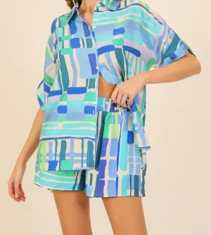 SAVE BY THE BELL BUTTON DOWN TOP  -BLUE MULTI