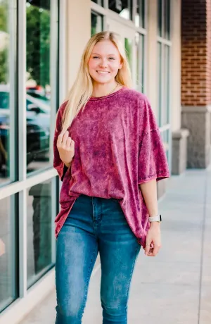 Say You Will Mineral Washed Tee in Magenta