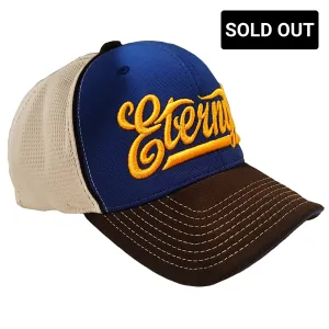 Scripty Brew Puff Fitted Blue Trucker Cap