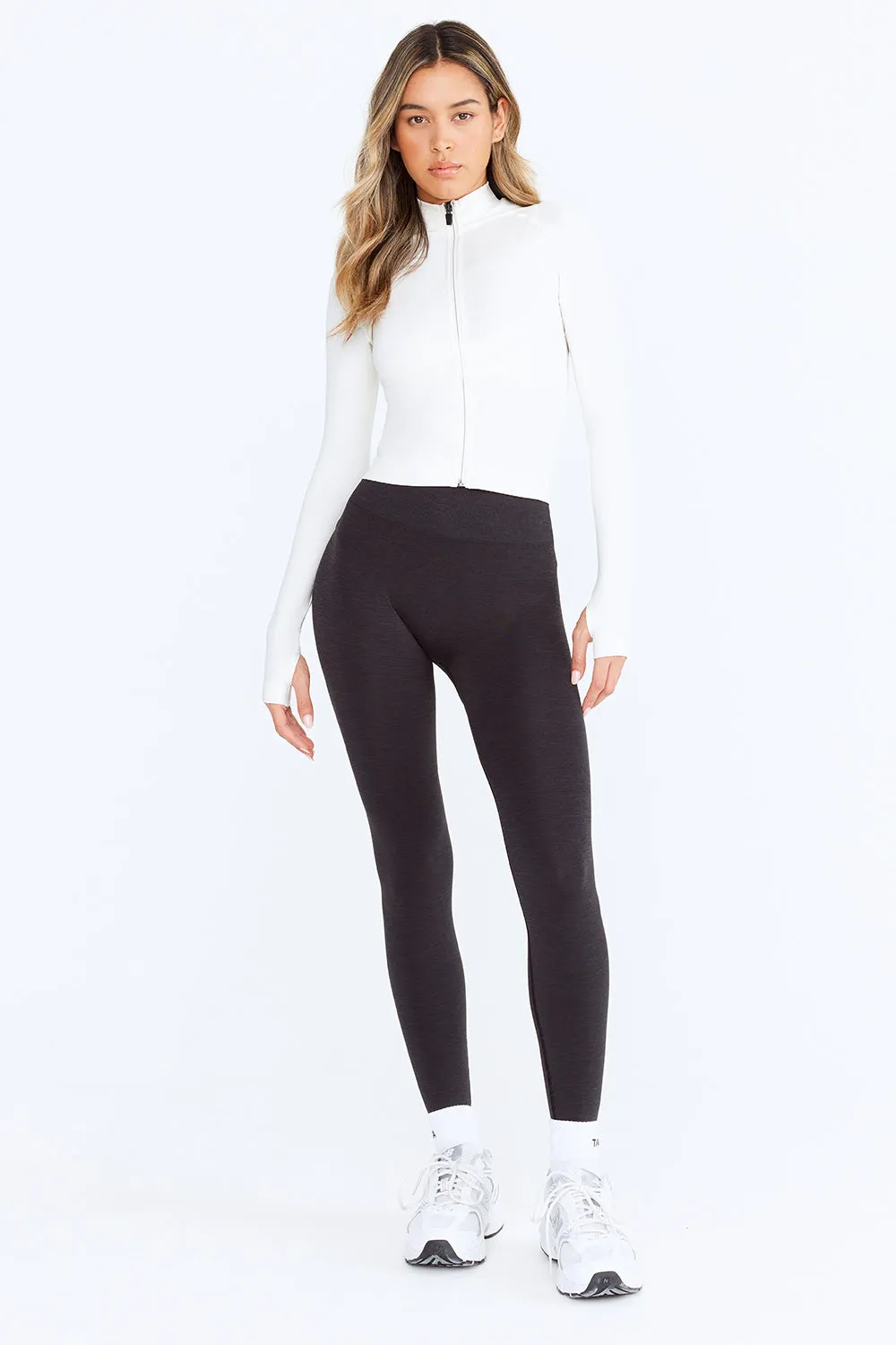 SCULPT SEAMLESS MOCK NECK ZIP THROUGH JACKET-  MILK MARL