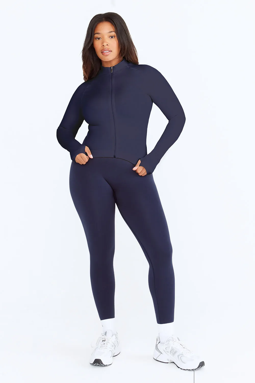SCULPT SEAMLESS MOCK NECK ZIP THROUGH JACKET-  NAVY MARL