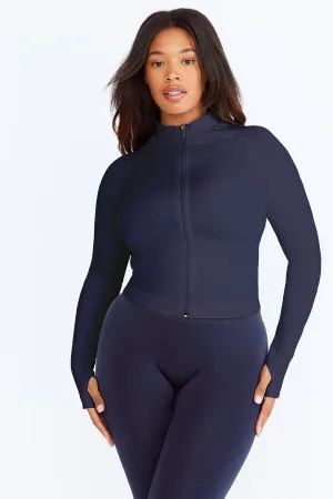 SCULPT SEAMLESS MOCK NECK ZIP THROUGH JACKET-  NAVY MARL