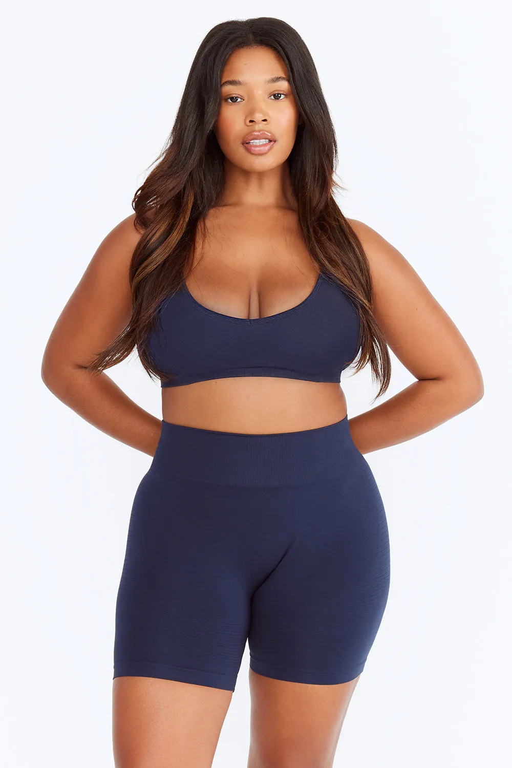 SCULPT SEAMLESS SCRUNCH CYCLING SHORTS - NAVY MARL