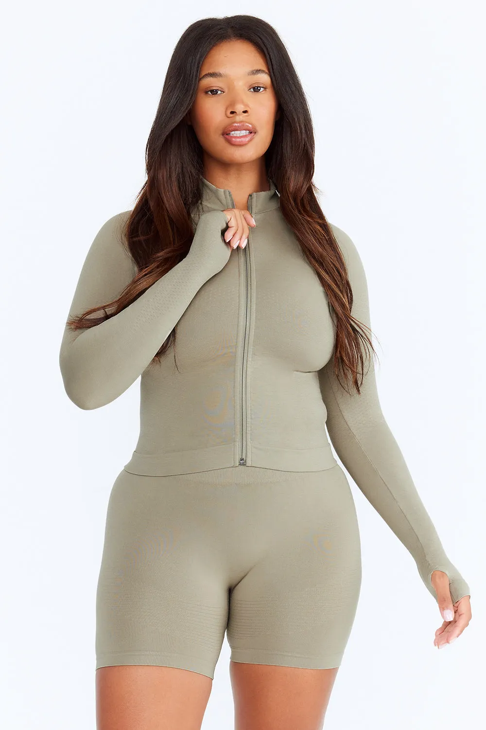 SCULPT SEAMLESS SCRUNCH CYCLING SHORTS - OLIVE MARL