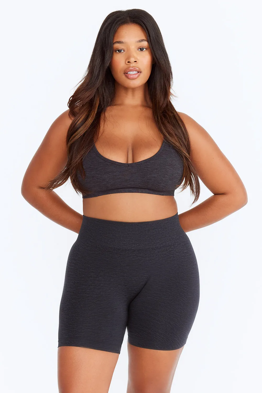 SCULPT SEAMLESS SCRUNCH CYCLING SHORTS - OYSTER BLACK MARL