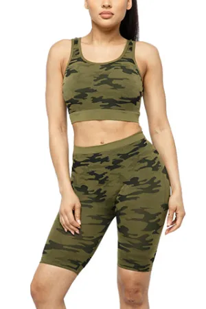 SEAMLESS CAMO CROP TANKTOP&SHORT SET(ST1091) <Bundle>